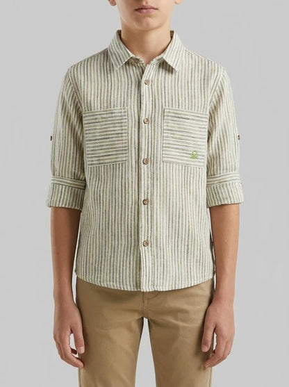 Benetton Lime Boys Striped Linen Blend Shirt SKU: 58DNGQ036_903 Image 00