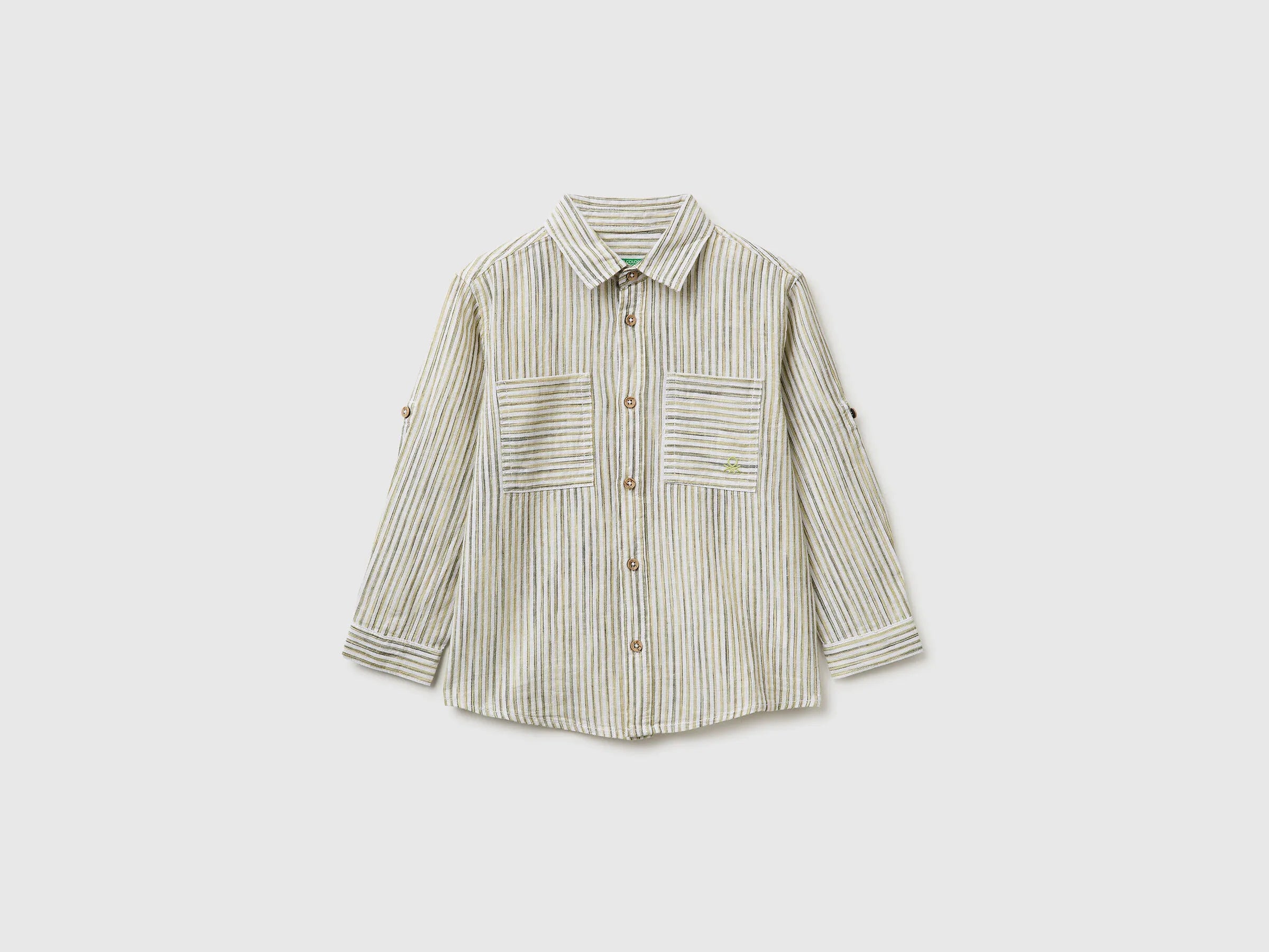 Benetton Lime Boys Striped Linen Blend Shirt SKU: 58DNGQ036_903 Image 01