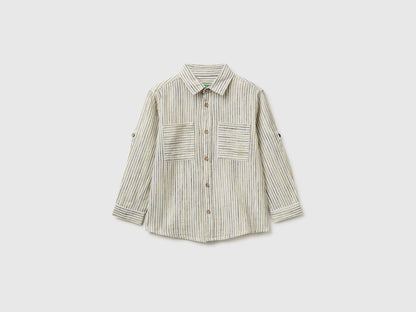 Benetton Lime Boys Striped Linen Blend Shirt SKU: 58DNGQ036_903 Image 01