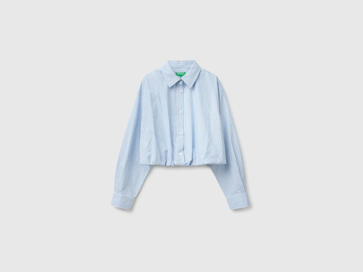 Benetton Light Blue Women Striped Shirt with Inner Top SKU: 592BDQ0FD_901 Image 01