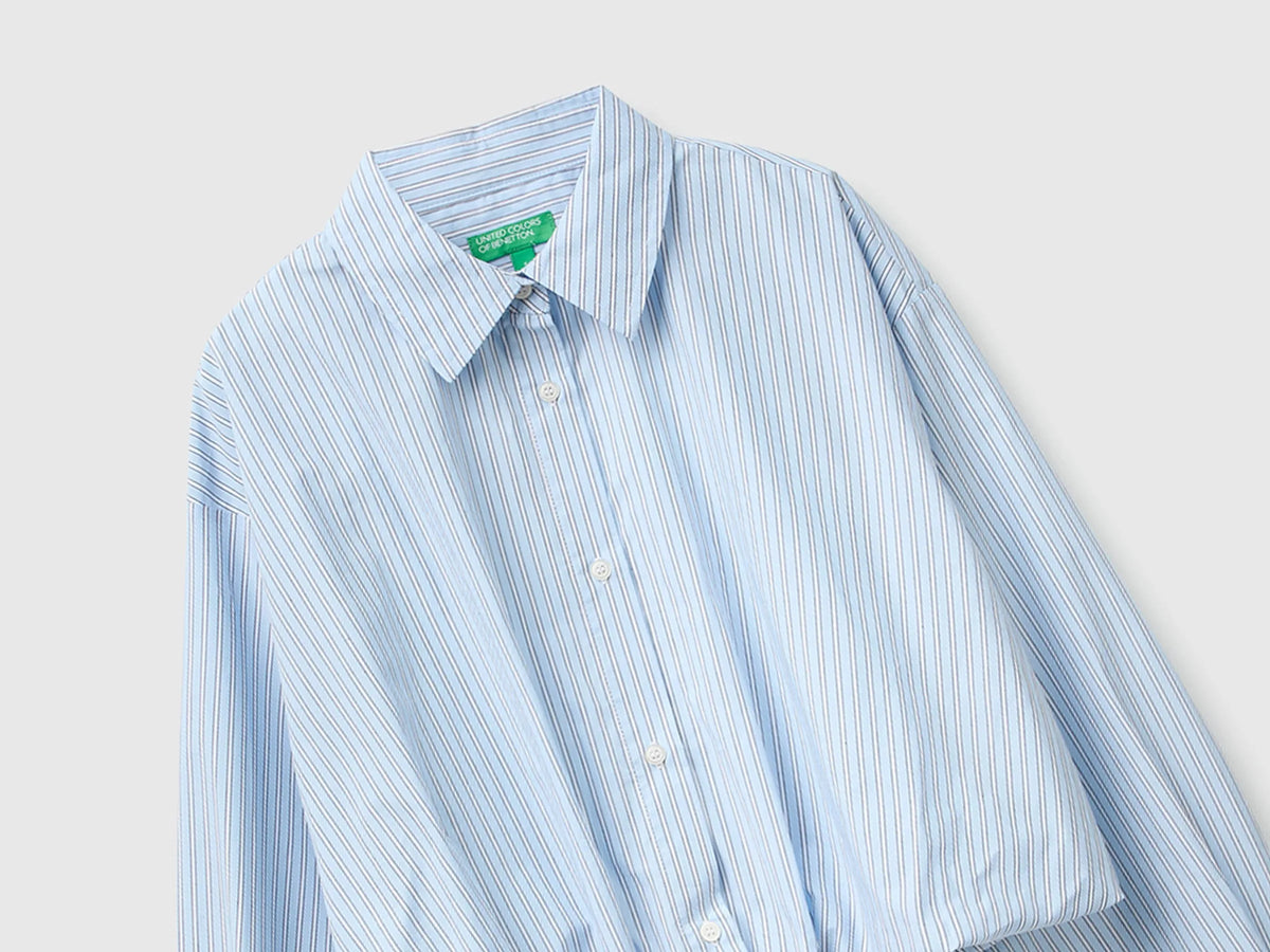Benetton Light Blue Women Striped Shirt with Inner Top SKU: 592BDQ0FD_901 Image 03