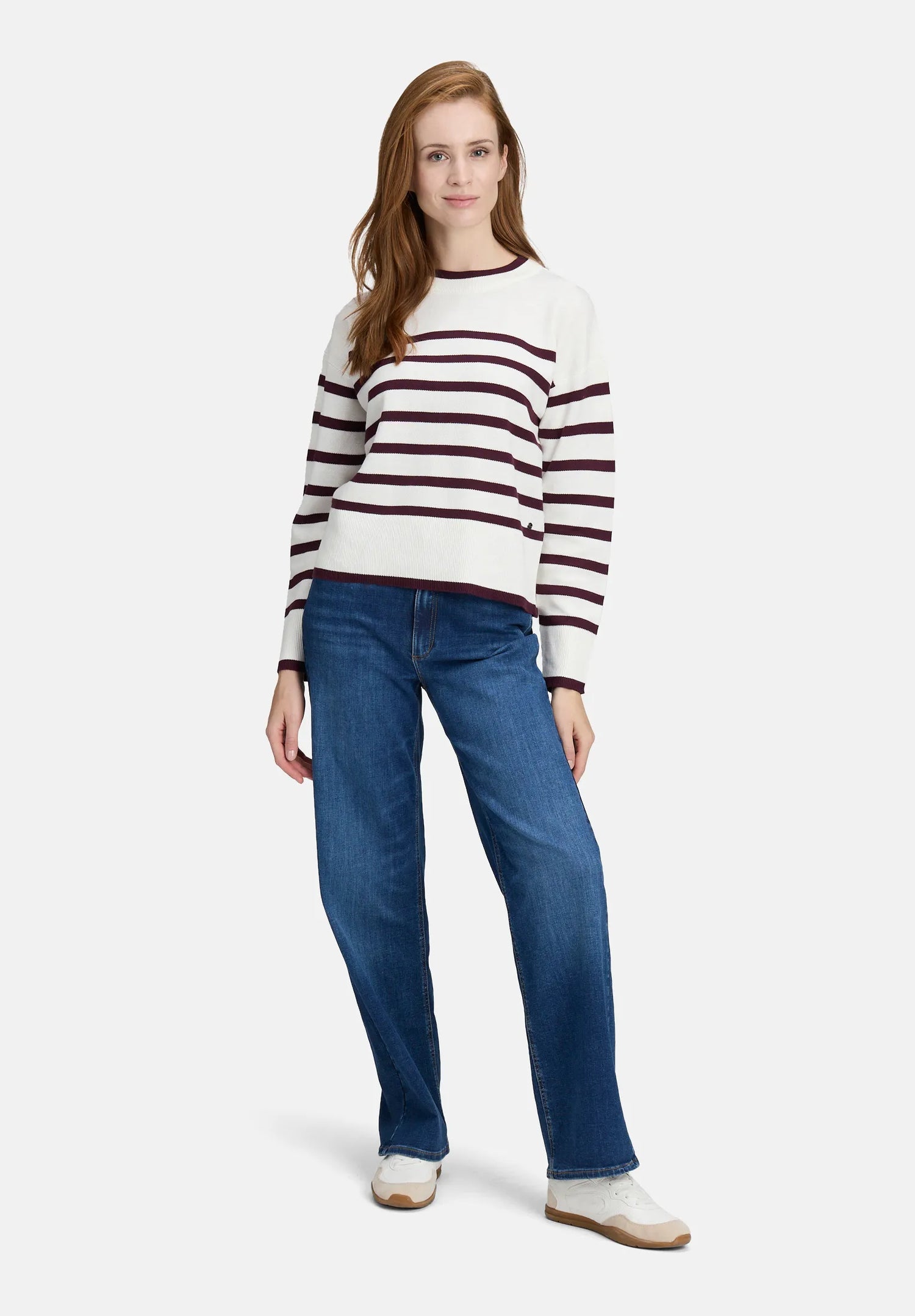Betty Barclay_Cream/Dark Red_Knitted Sweater with Stripes_5934-3218_1847_03