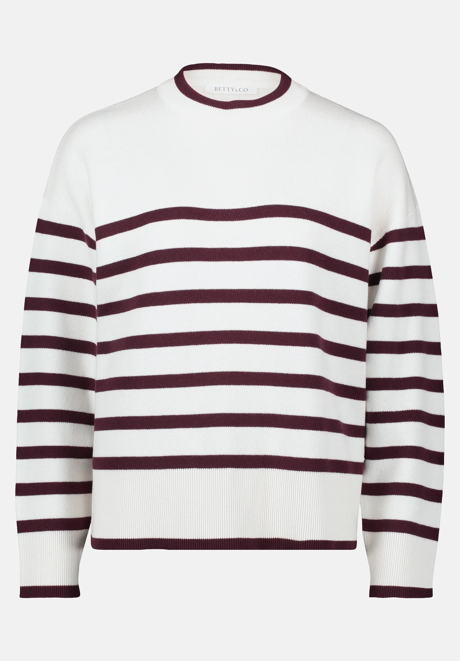 Betty Barclay_Cream/Dark Red_Knitted Sweater with Stripes_5934-3218_1847_05