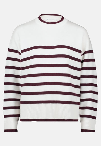 Betty Barclay_Cream/Dark Red_Knitted Sweater with Stripes_5934-3218_1847_05