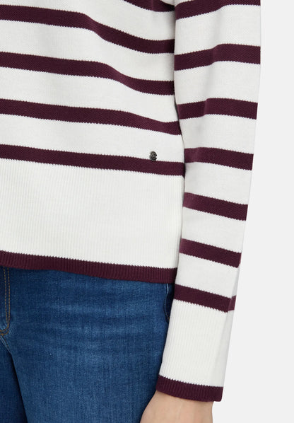 Betty Barclay_Cream/Dark Red_Knitted Sweater with Stripes_5934-3218_1847_08