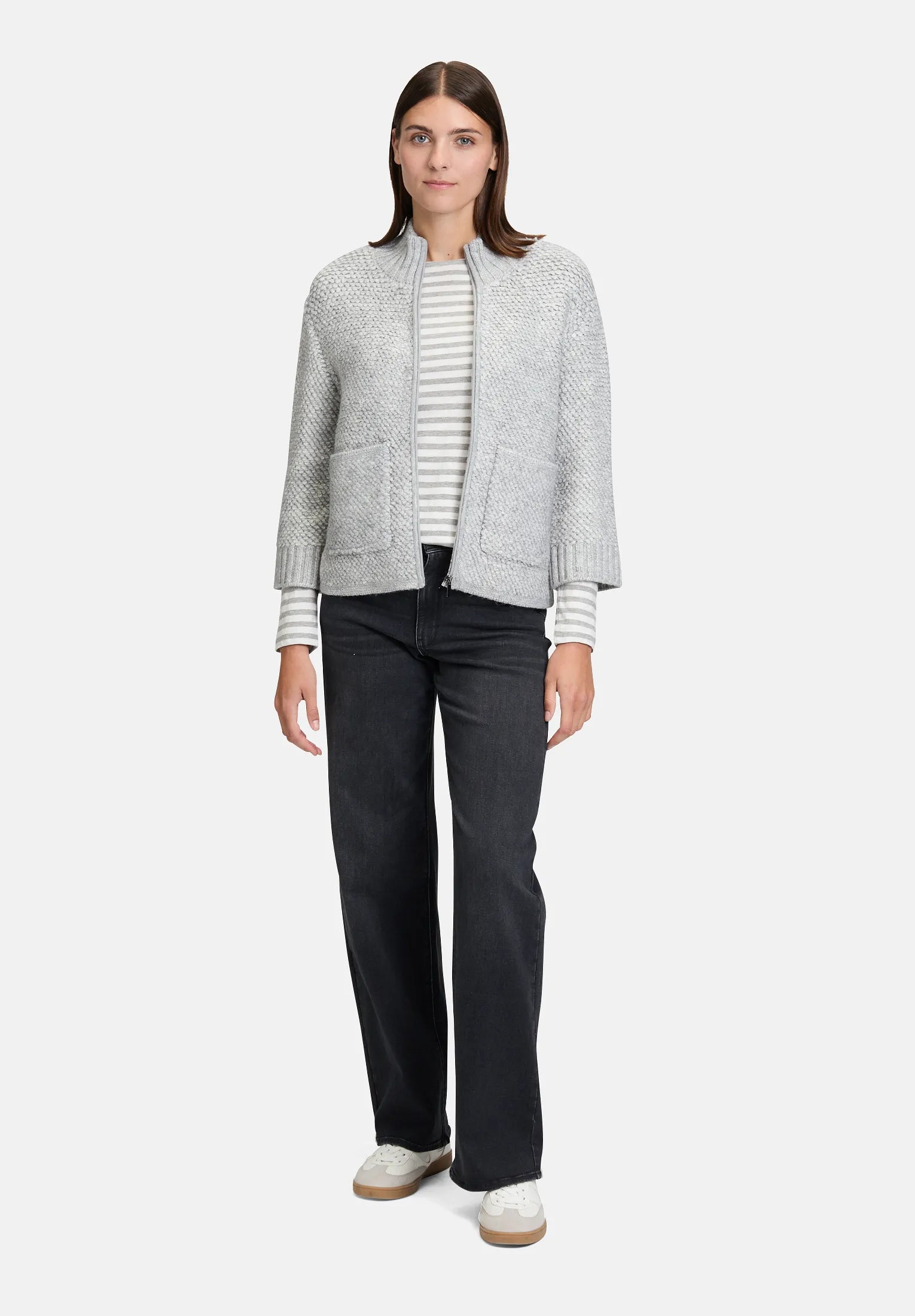 Betty Barclay_Light Silver Melange_Knitted Cardigan with Zip_5939-3242_9708_03