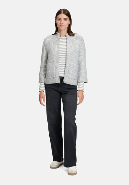 Betty Barclay_Light Silver Melange_Knitted Cardigan with Zip_5939-3242_9708_03
