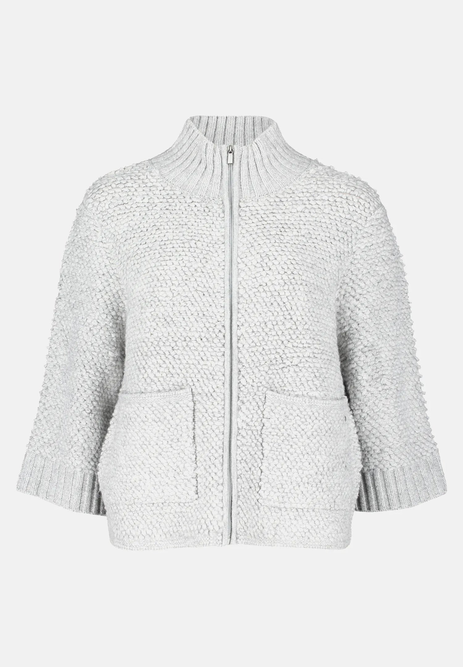 Betty Barclay_Light Silver Melange_Knitted Cardigan with Zip_5939-3242_9708_05