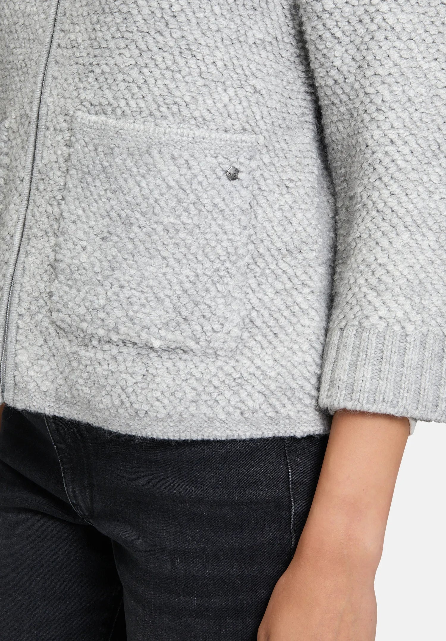 Betty Barclay_Light Silver Melange_Knitted Cardigan with Zip_5939-3242_9708_08