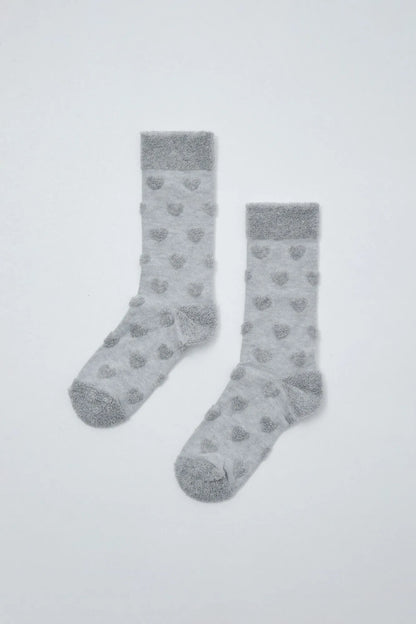 Women Secret Medium Grey Women Grey Textured Heart Long Socks SKU: 5974256_46 Image 01