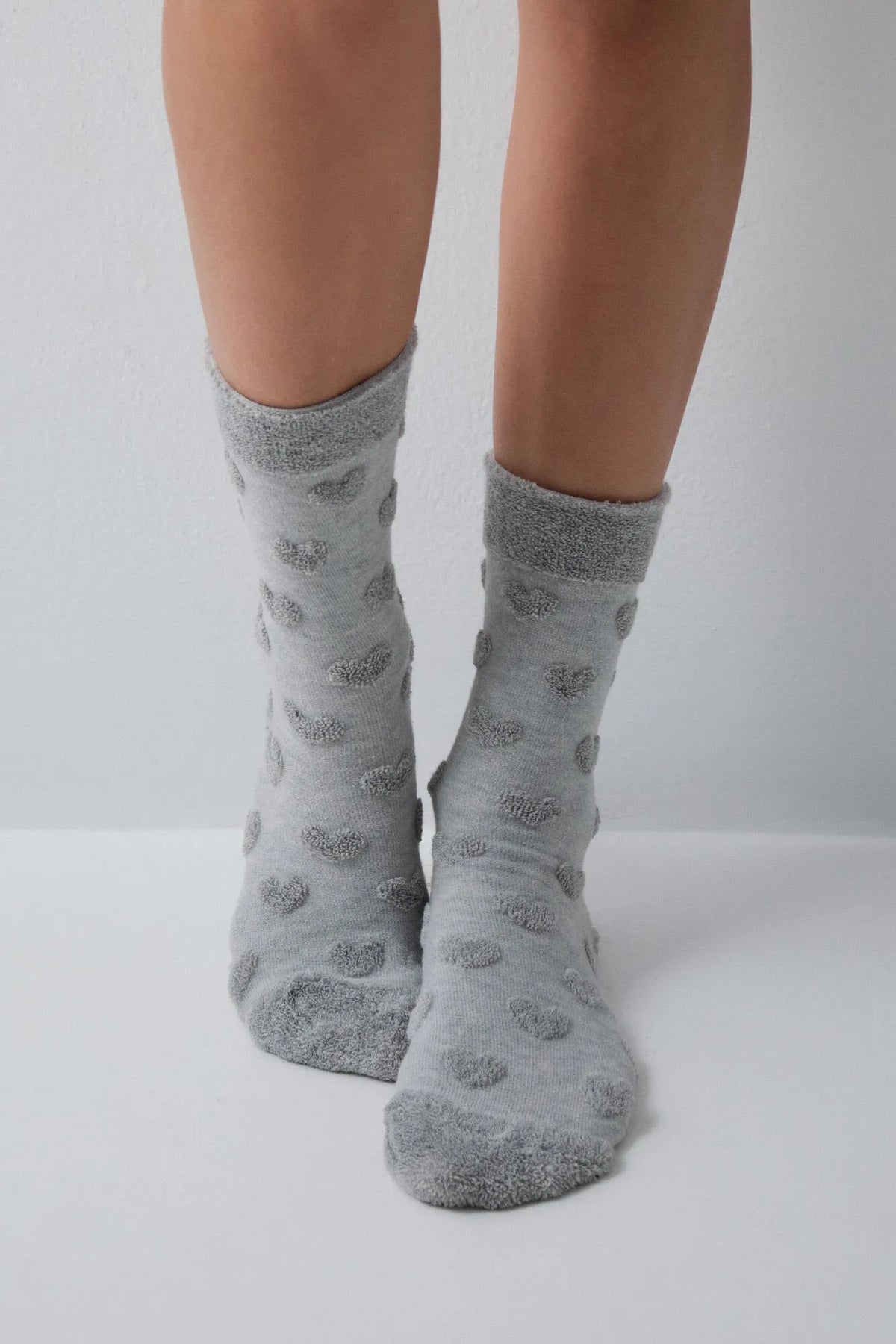 Women Secret Medium Grey Women Grey Textured Heart Long Socks SKU: 5974256_46 Image 03