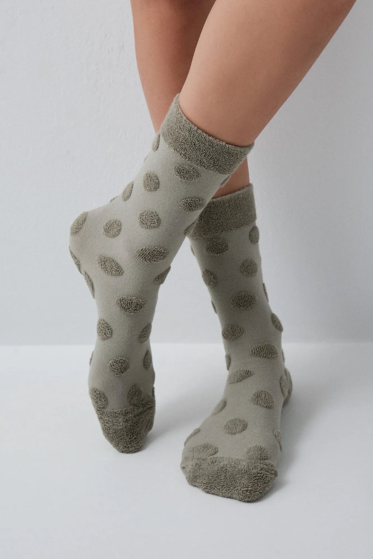 Women Secret Green Women Green Polka-Dots Textured Long Socks SKU: 5974257_22 Image 03