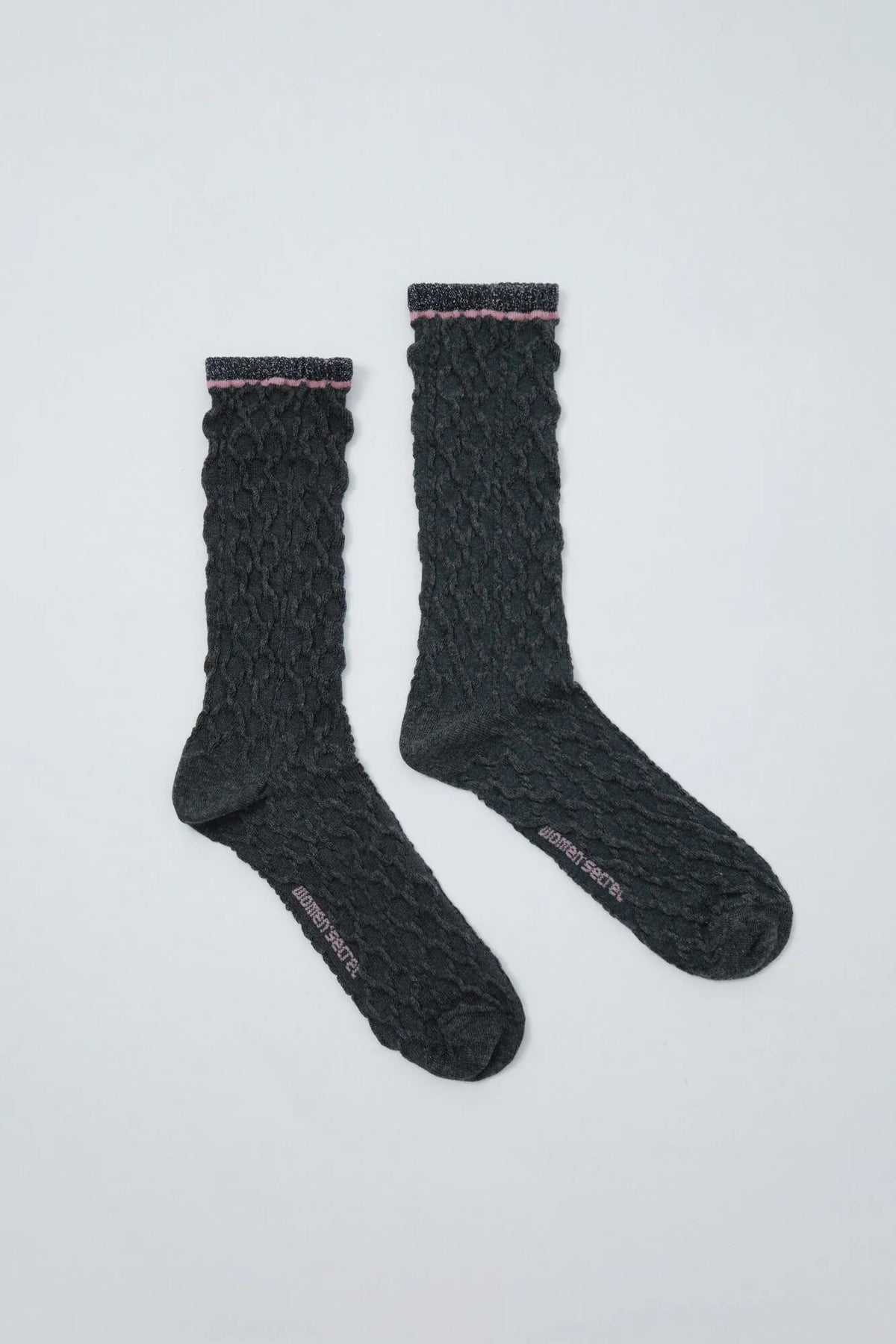 Women Secret Medium Grey Women Grey Lurex Texture Long Socks SKU: 5974258_46 Image 01