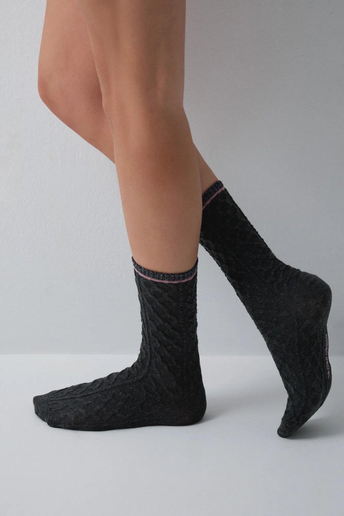 Women Secret Medium Grey Women Grey Lurex Texture Long Socks SKU: 5974258_46 Image 03