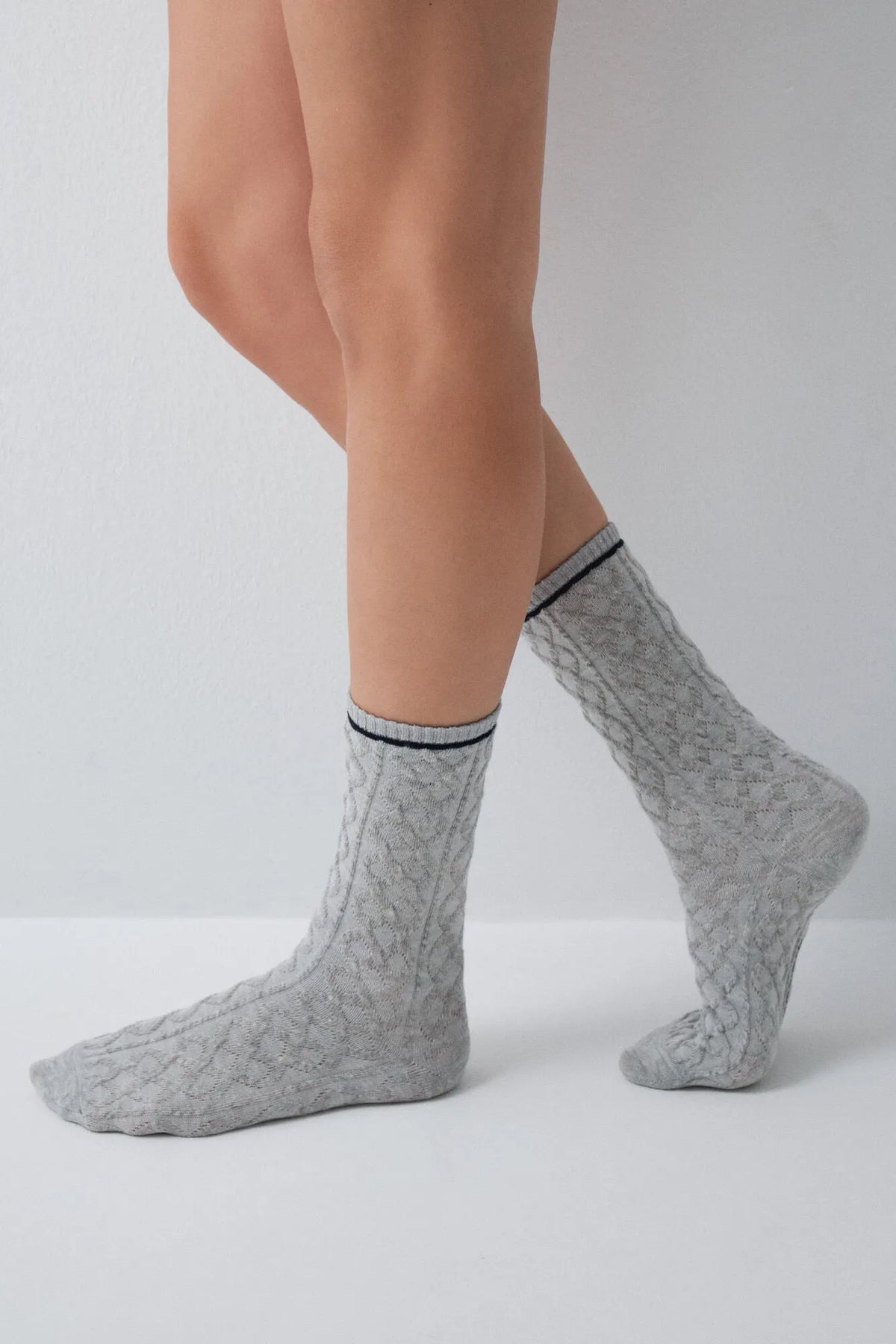 Women Secret Black Women Grey Lurex Texture Long Socks SKU: 5974259_01 Image 03
