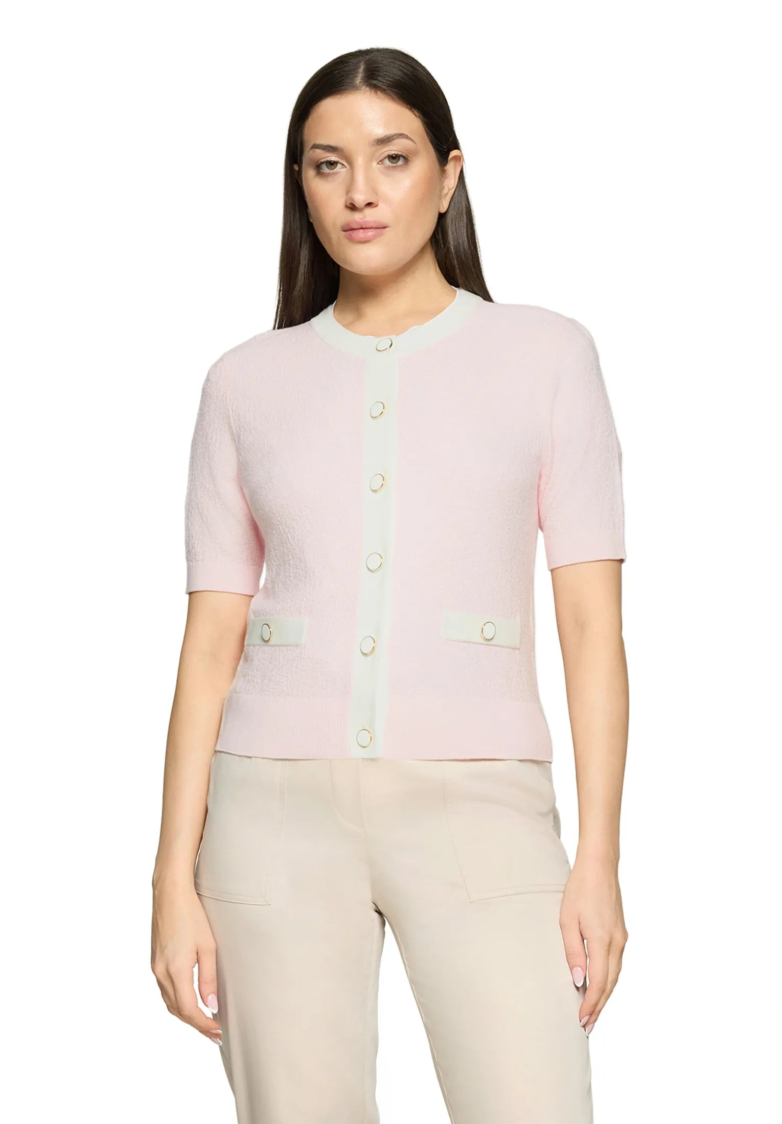 Betty Barclay Rose/Cream Women Knitted Jacket Short 1/2 Sleeve SKU: 5998-3077_4815 Image 01