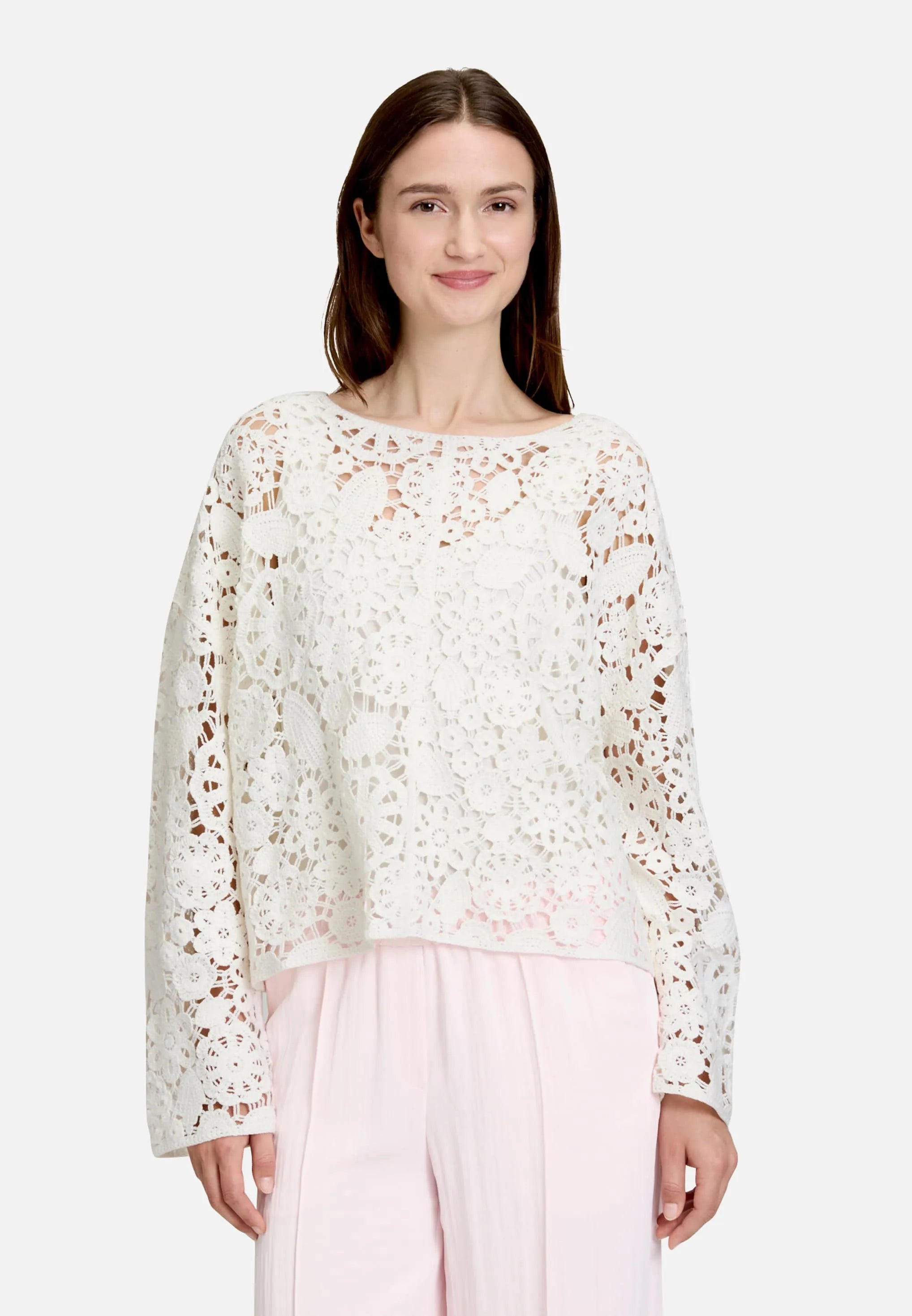 Betty Barclay Offwhite Women Open-Knit Sweater with Boat Neck SKU: 5999-3287_1014 Image 01