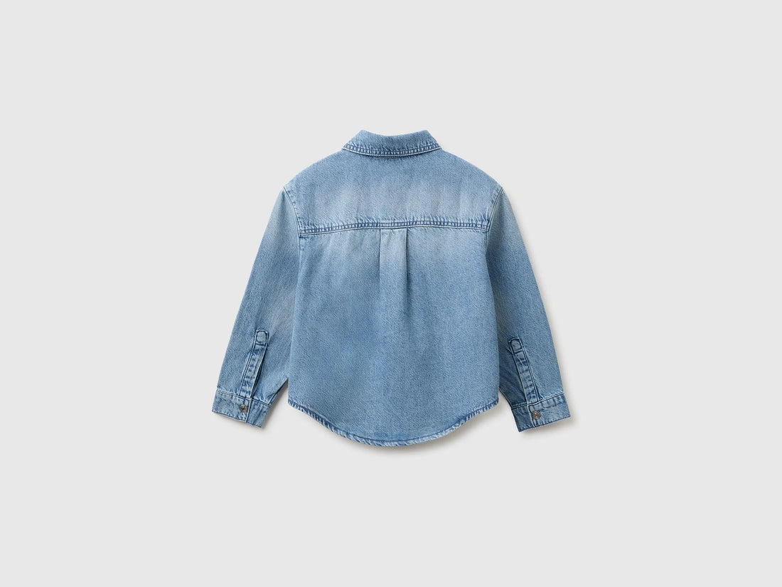 Benetton Light Blue Girls Denim Shirt with Stars SKU: 59K4CQ04Q_902 Image 02