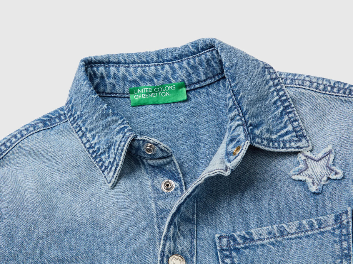 Benetton Light Blue Girls Denim Shirt with Stars SKU: 59K4CQ04Q_902 Image 03
