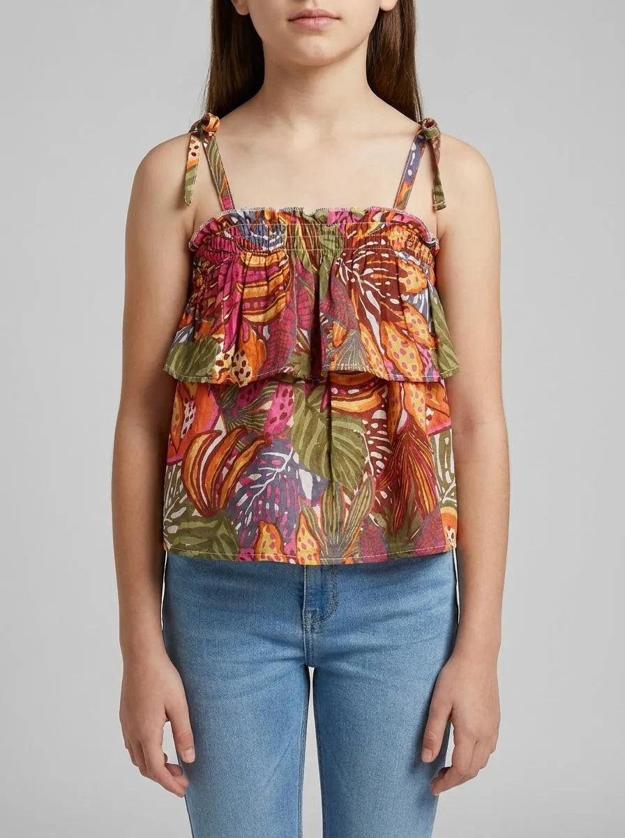 Benetton Multi-color Girls Top with Ruffles and Beads SKU: 59MYGQ03C_70J Image 00