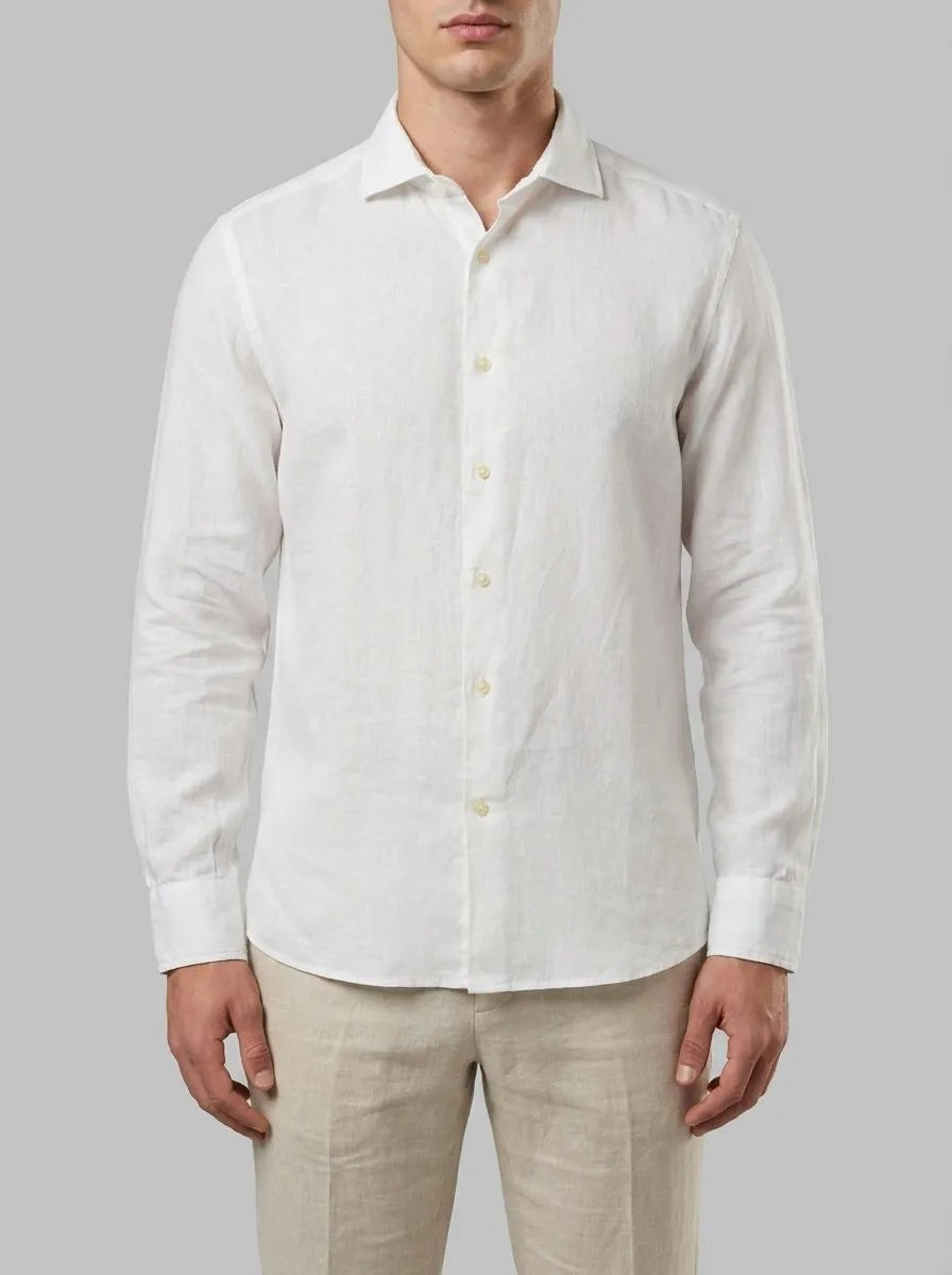 Benetton White Men Shirt in Pure Linen SKU: 5BKUUQ04Q_101 Image 00