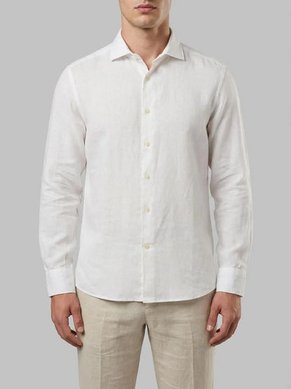 Benetton White Men Shirt in Pure Linen SKU: 5BKUUQ04Q_101 Image 00