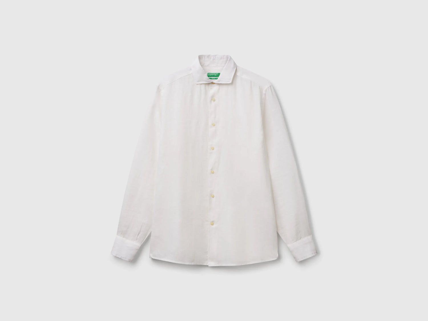 Benetton White Men Shirt in Pure Linen SKU: 5BKUUQ04Q_101 Image 01