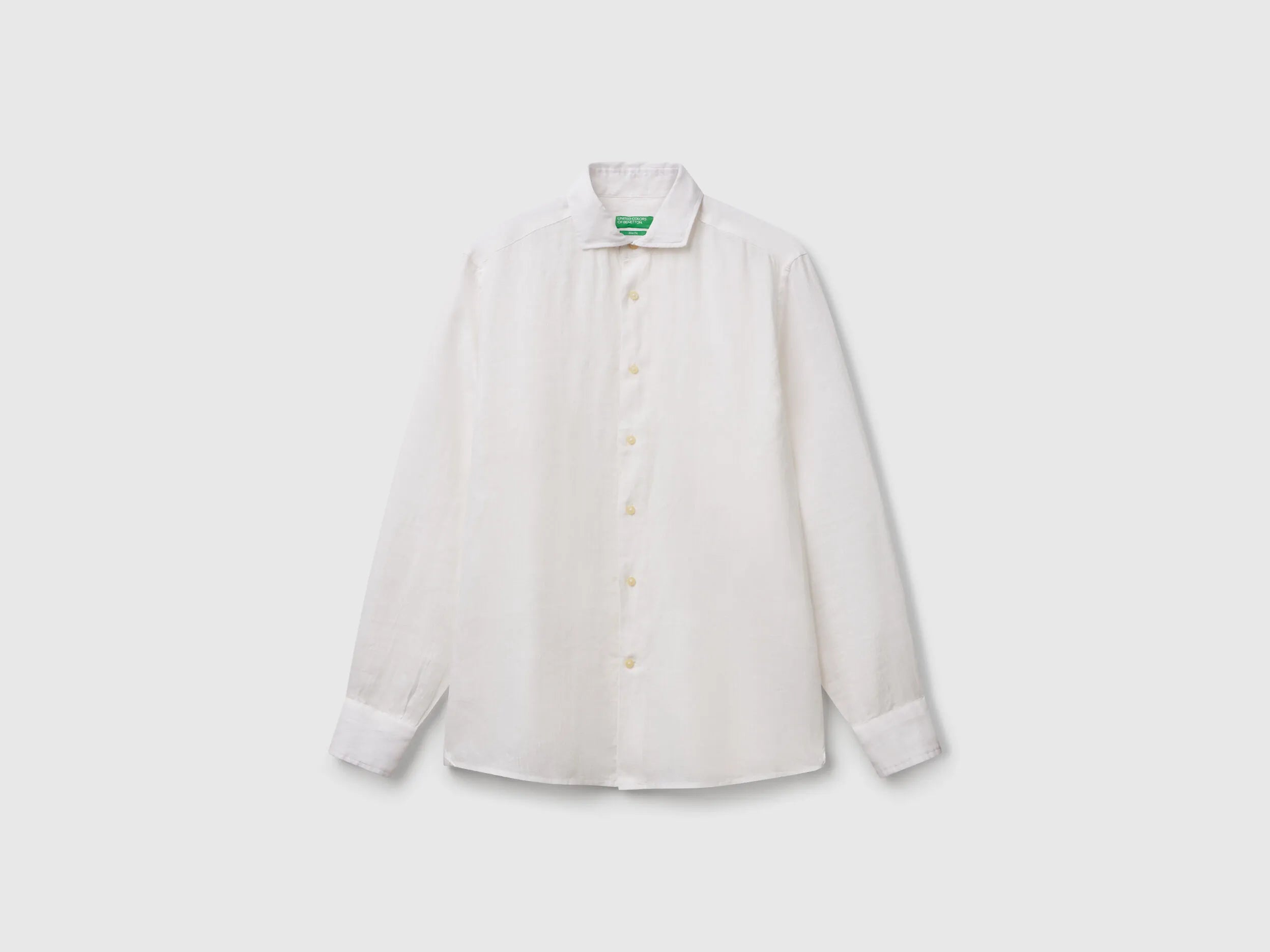 Benetton White Men Shirt in Pure Linen SKU: 5BKUUQ04Q_101 Image 01