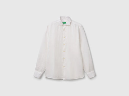 Benetton White Men Shirt in Pure Linen SKU: 5BKUUQ04Q_101 Image 01