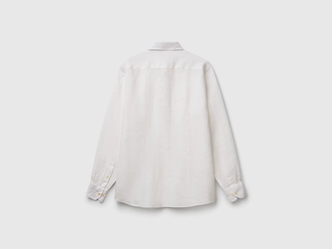 Benetton White Men Shirt in Pure Linen SKU: 5BKUUQ04Q_101 Image 02