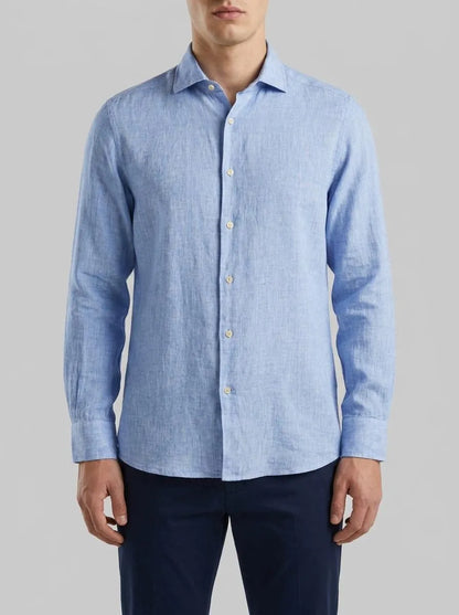Benetton Light Blue Men Shirt in Pure Linen SKU: 5BKUUQ04Q_907 Image 00