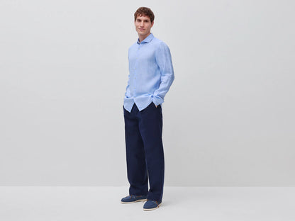 Benetton Light Blue Men Shirt in Pure Linen SKU: 5BKUUQ04Q_907 Image 03
