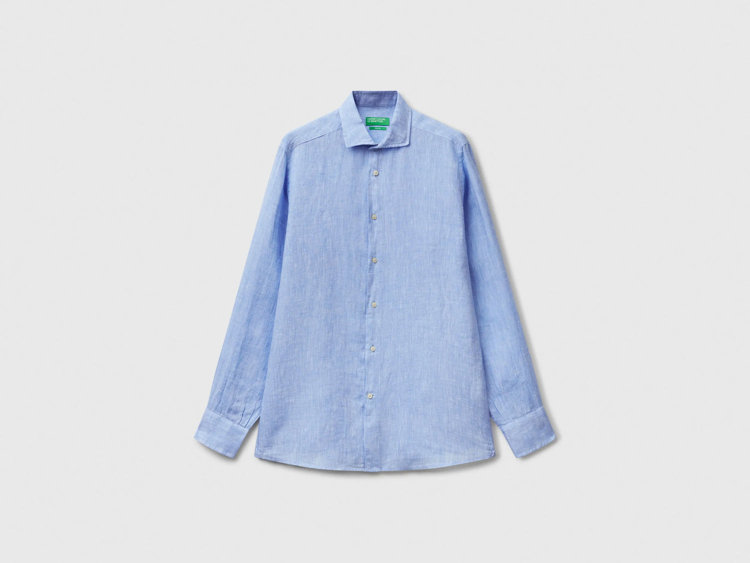 Benetton Light Blue Men Shirt in Pure Linen SKU: 5BKUUQ04Q_907 Image 05