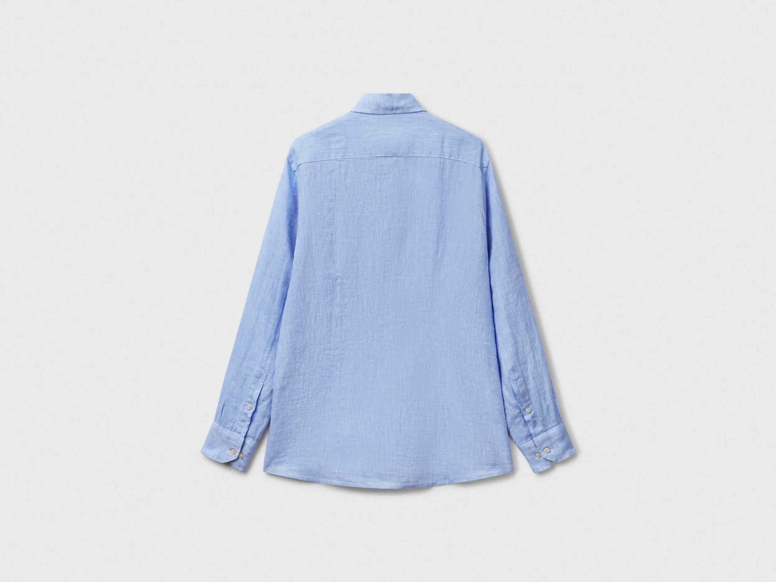 Benetton Light Blue Men Shirt in Pure Linen SKU: 5BKUUQ04Q_907 Image 06