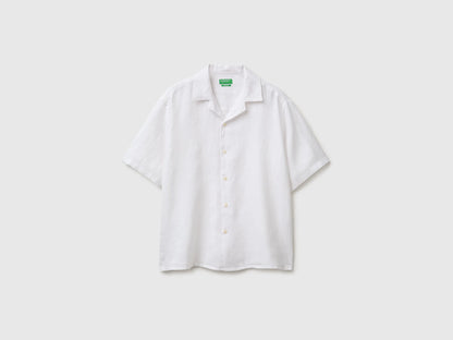 Benetton White Men 100% Linen Short-Sleeved Shirt SKU: 5BKUUQ06S_101 Image 01