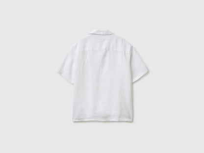 Benetton White Men 100% Linen Short-Sleeved Shirt SKU: 5BKUUQ06S_101 Image 02
