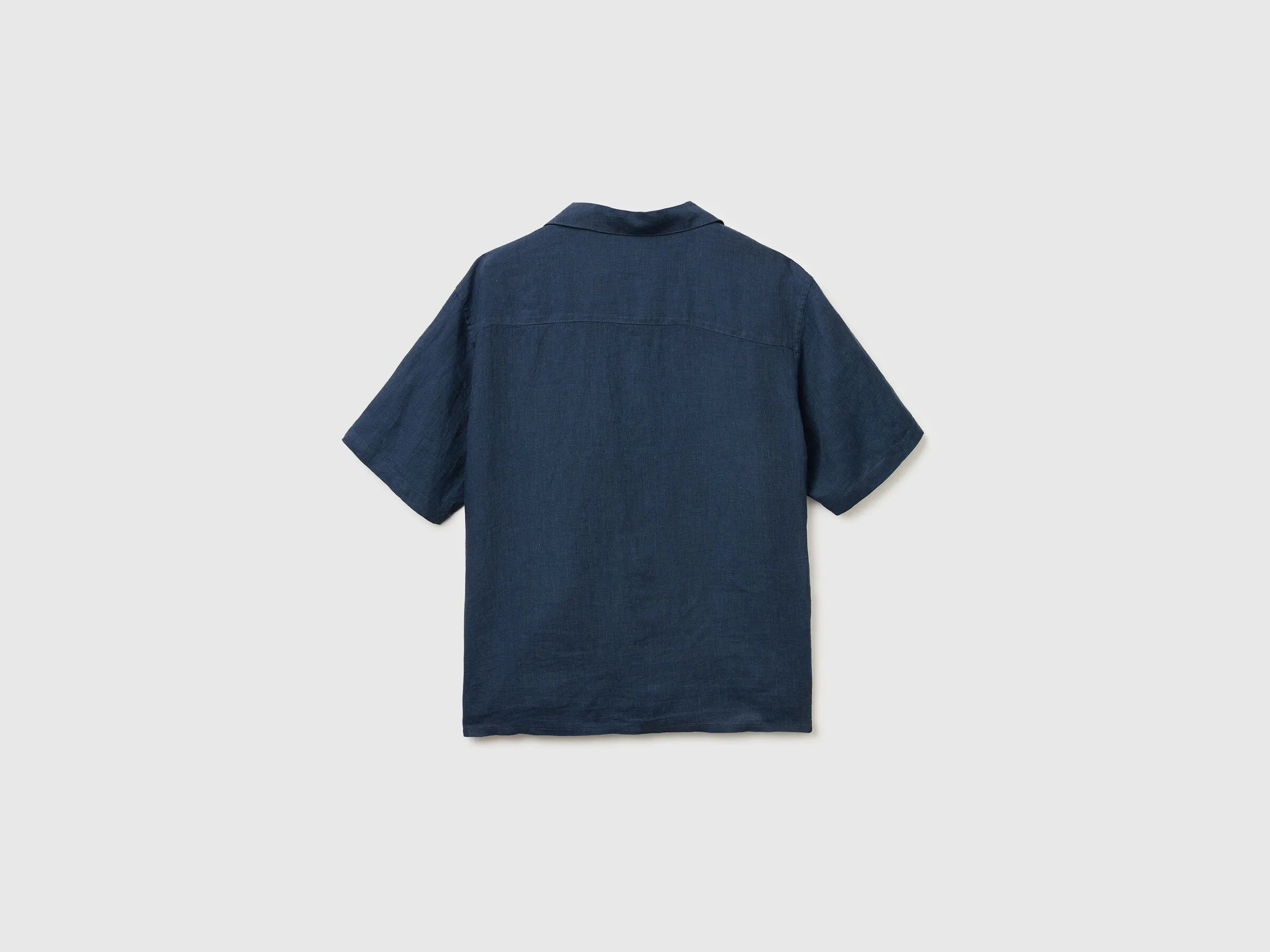 Benetton Dark Blue Men 100% Linen Short-Sleeved Shirt SKU: 5BKUUQ06S_904 Image 02