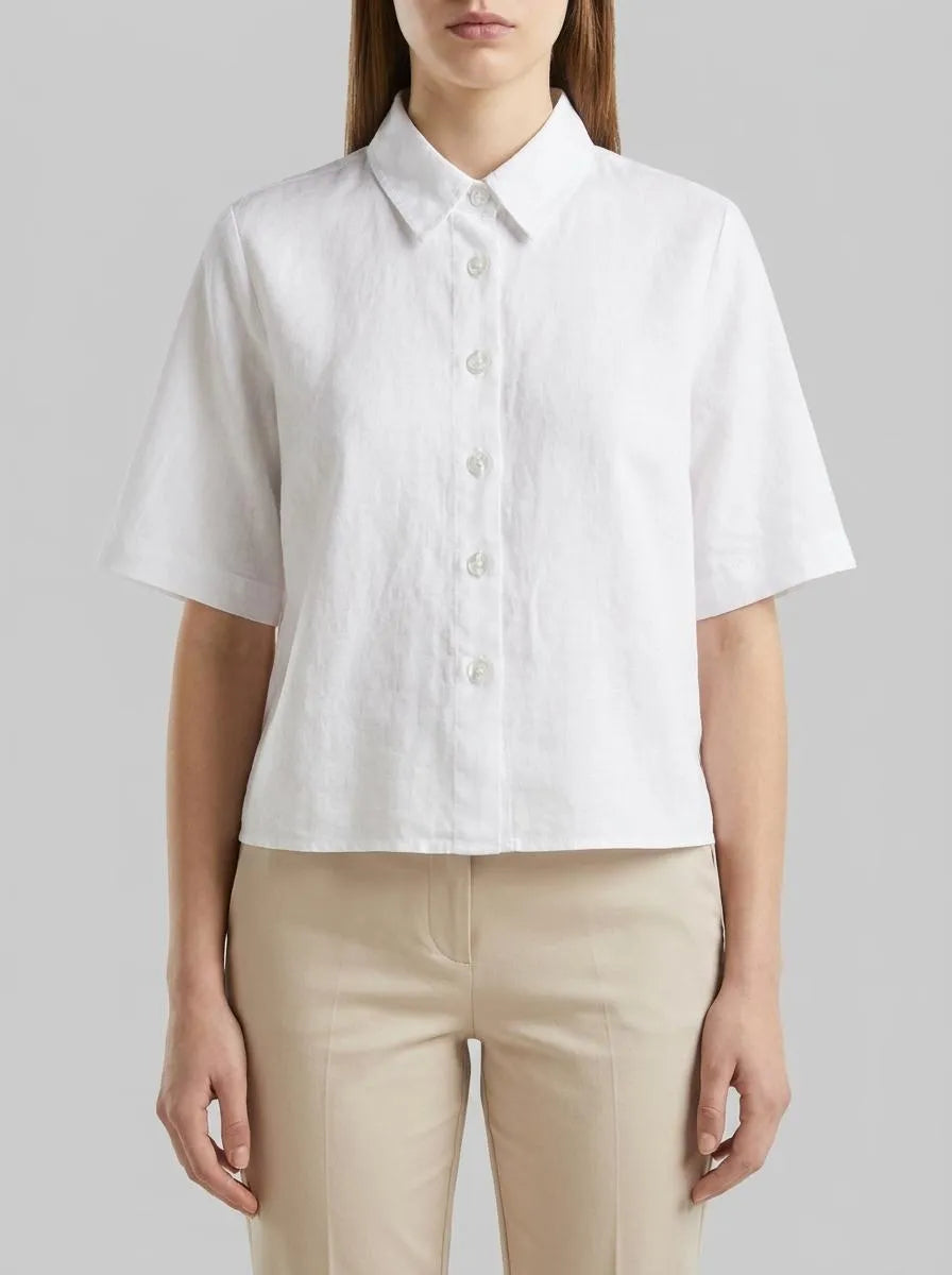Benetton White Women Short Shirt in Pure Linen SKU: 5BML5QB75_101 Image 00