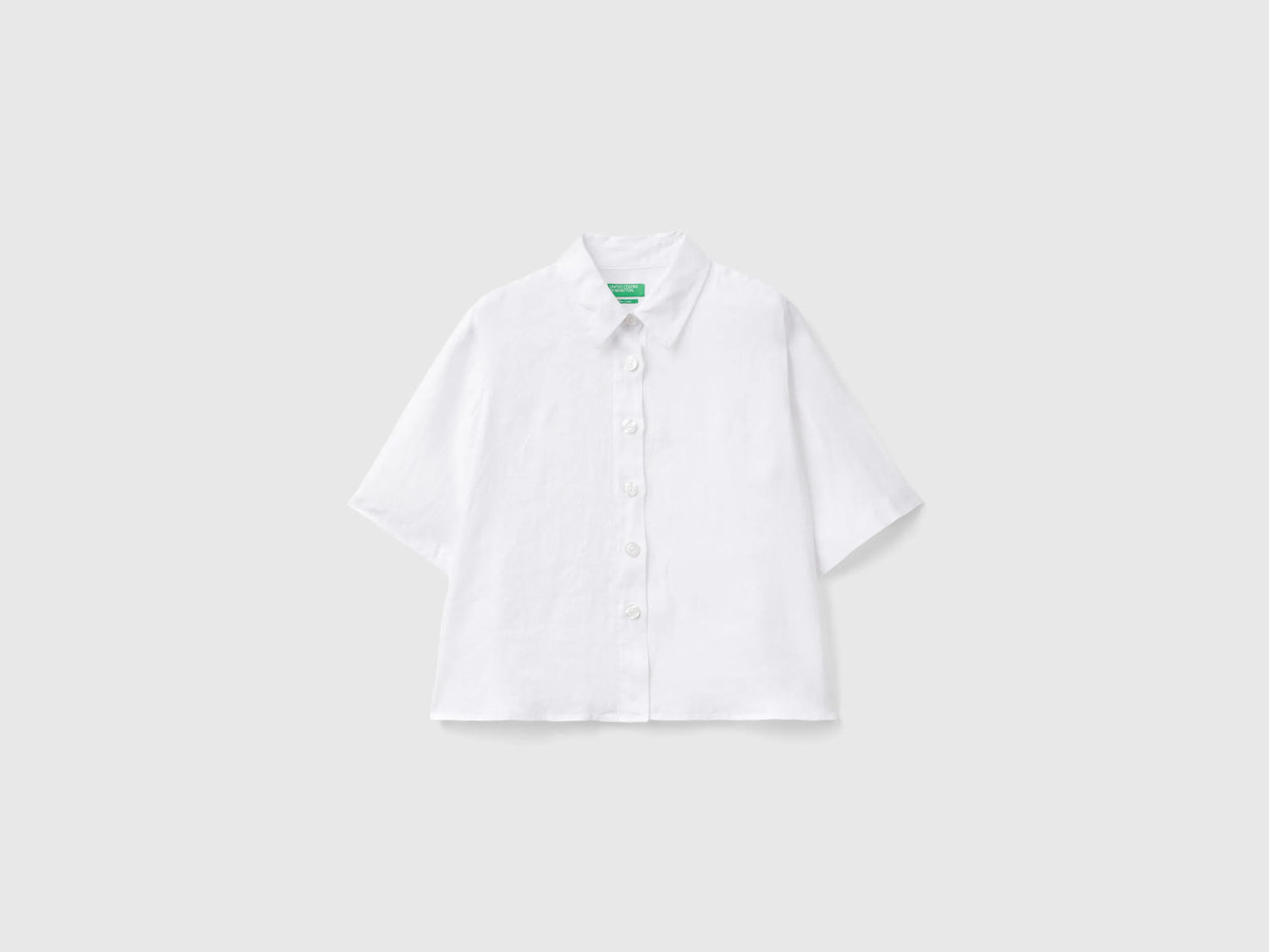 Benetton White Women Short Shirt in Pure Linen SKU: 5BML5QB75_101 Image 01