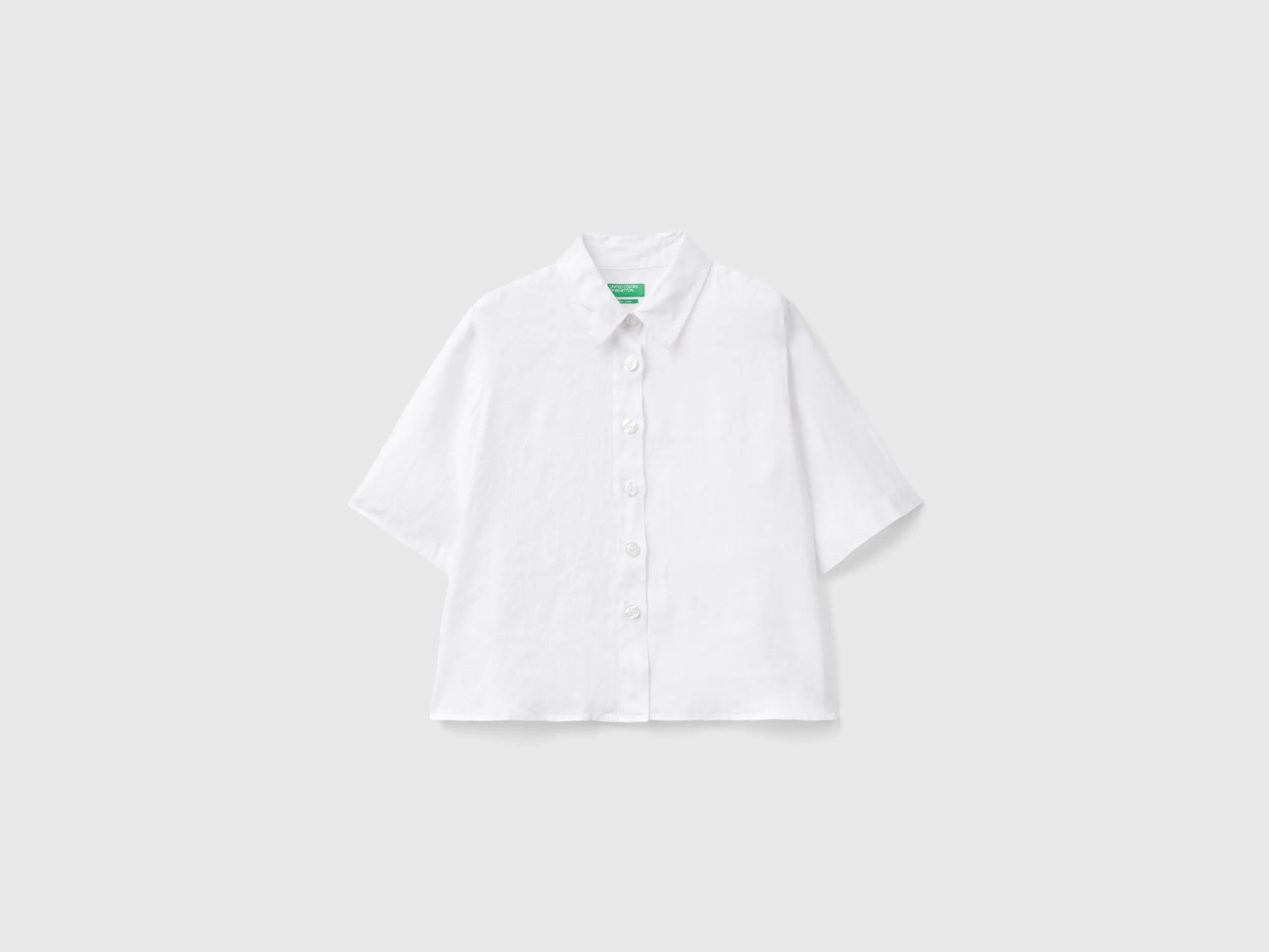 Benetton White Women Short Shirt in Pure Linen SKU: 5BML5QB75_101 Image 01