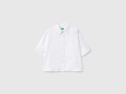 Benetton White Women Short Shirt in Pure Linen SKU: 5BML5QB75_101 Image 01