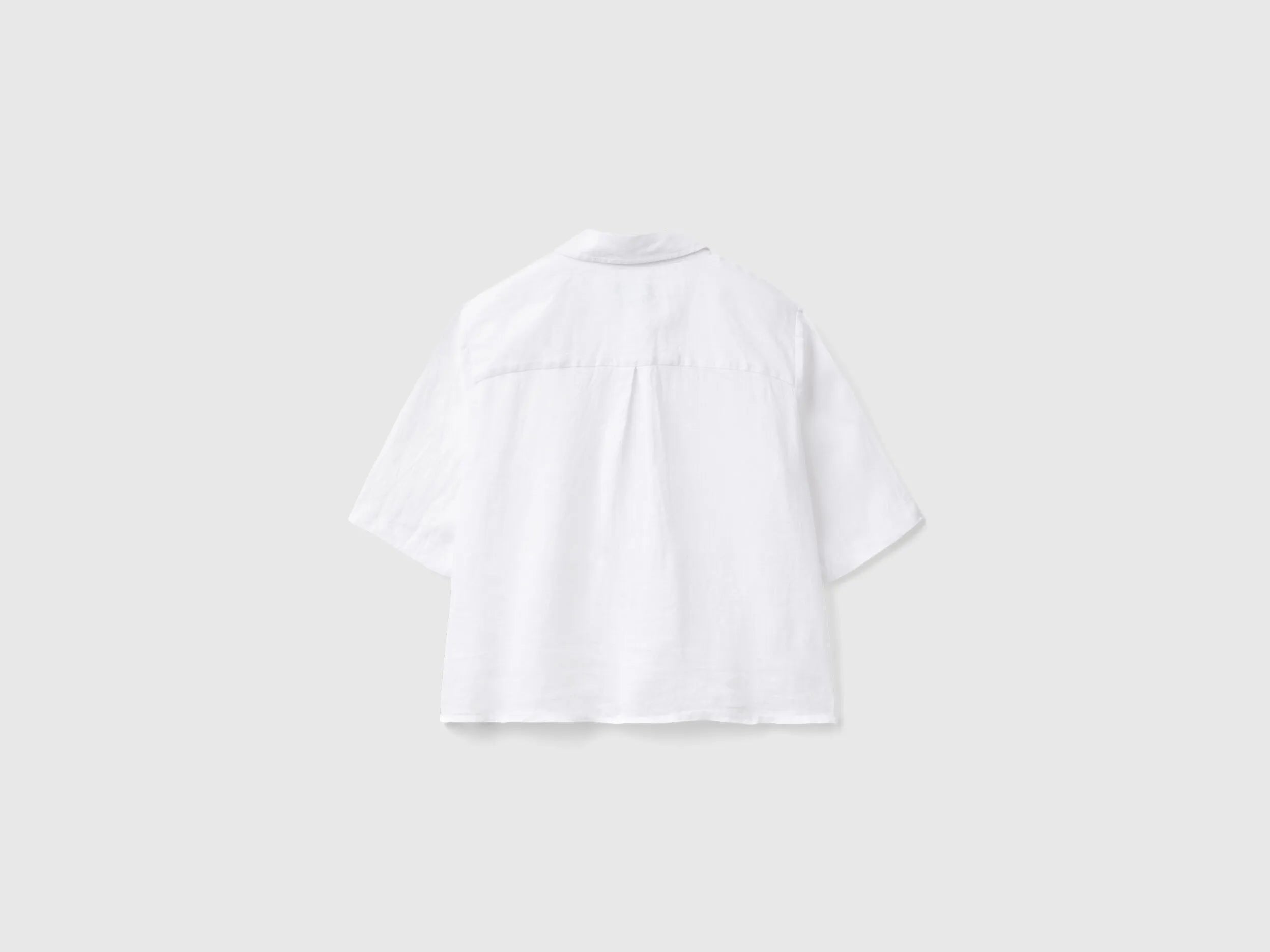 Benetton White Women Short Shirt in Pure Linen SKU: 5BML5QB75_101 Image 02
