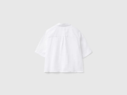 Benetton White Women Short Shirt in Pure Linen SKU: 5BML5QB75_101 Image 02