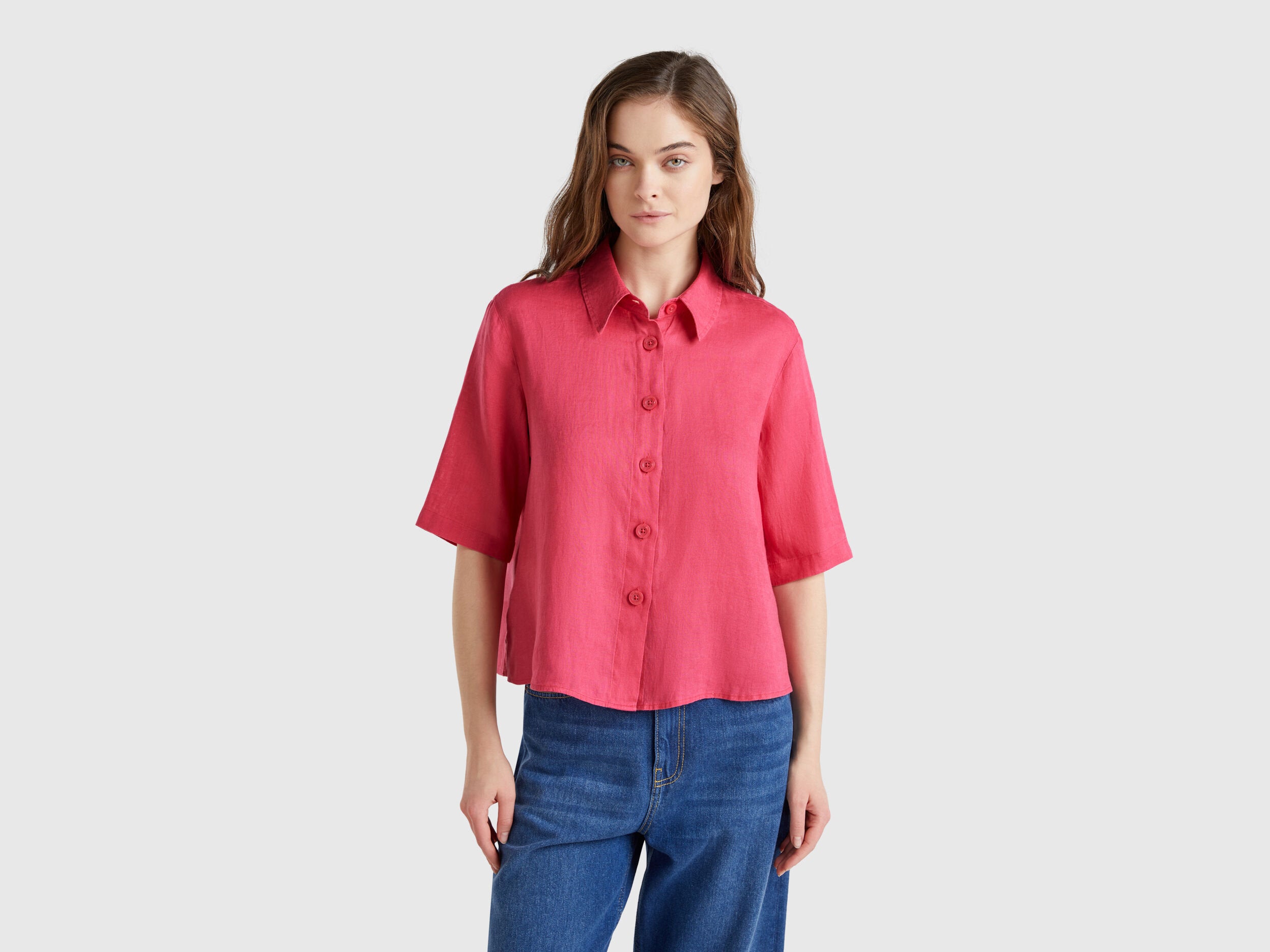 Benetton_Short Shirt in Pure Linen_5BML5QB75_12E_01
