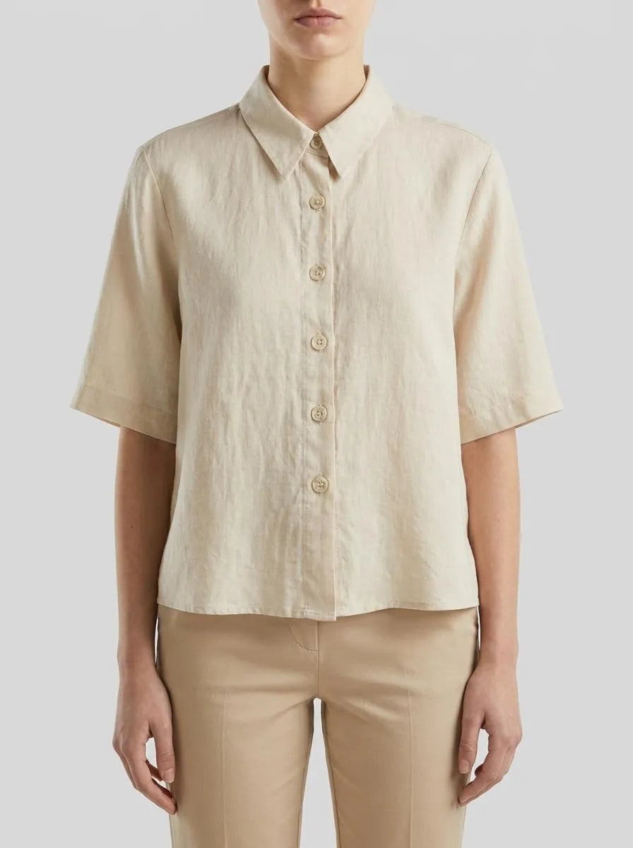 Benetton Beige Women Short Shirt in Pure Linen SKU: 5BML5QB75_152 Image 00