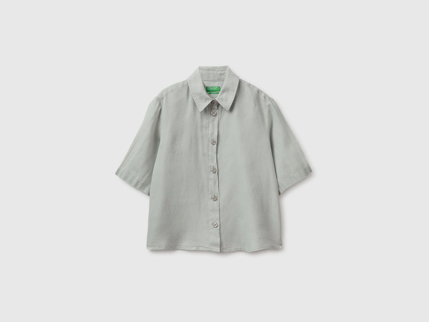 Benetton Light Green Women Short Shirt in Pure Linen SKU: 5BML5QB75_17E Image 01