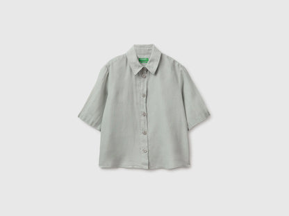 Benetton Light Green Women Short Shirt in Pure Linen SKU: 5BML5QB75_17E Image 01