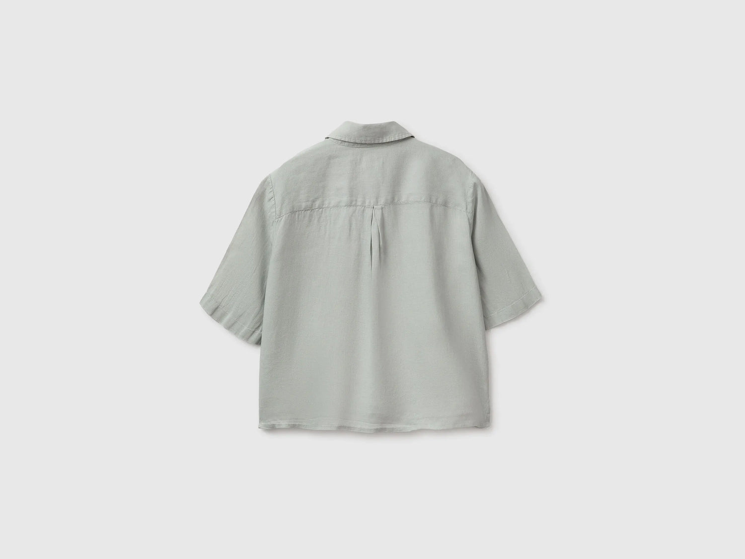 Benetton Light Green Women Short Shirt in Pure Linen SKU: 5BML5QB75_17E Image 02