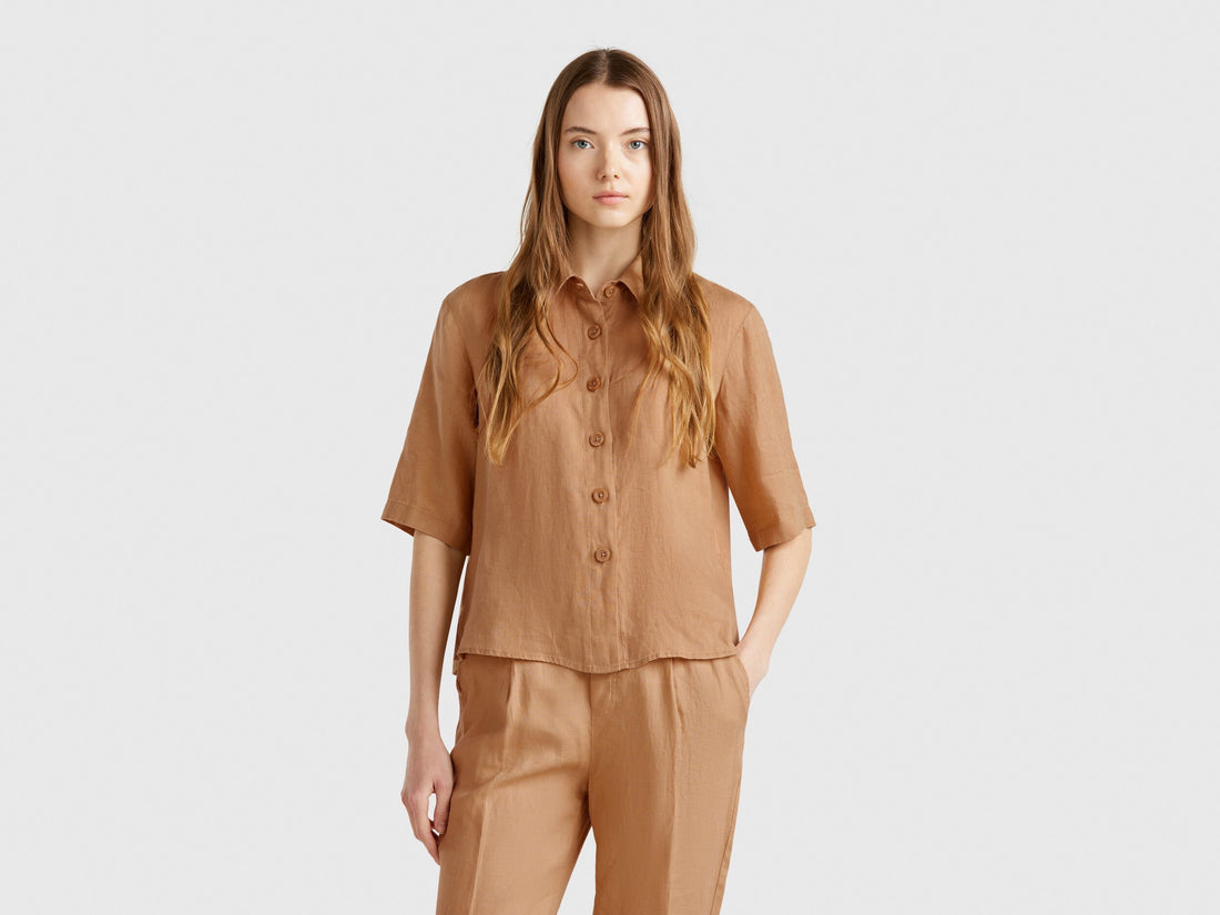 Benetton_Short Shirt in Pure Linen_5BML5QB75_193_01