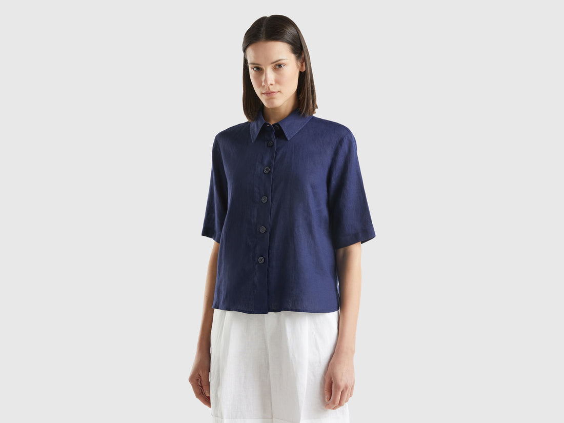 Benetton_Short Shirt in Pure Linen_5BML5QB75_252_01